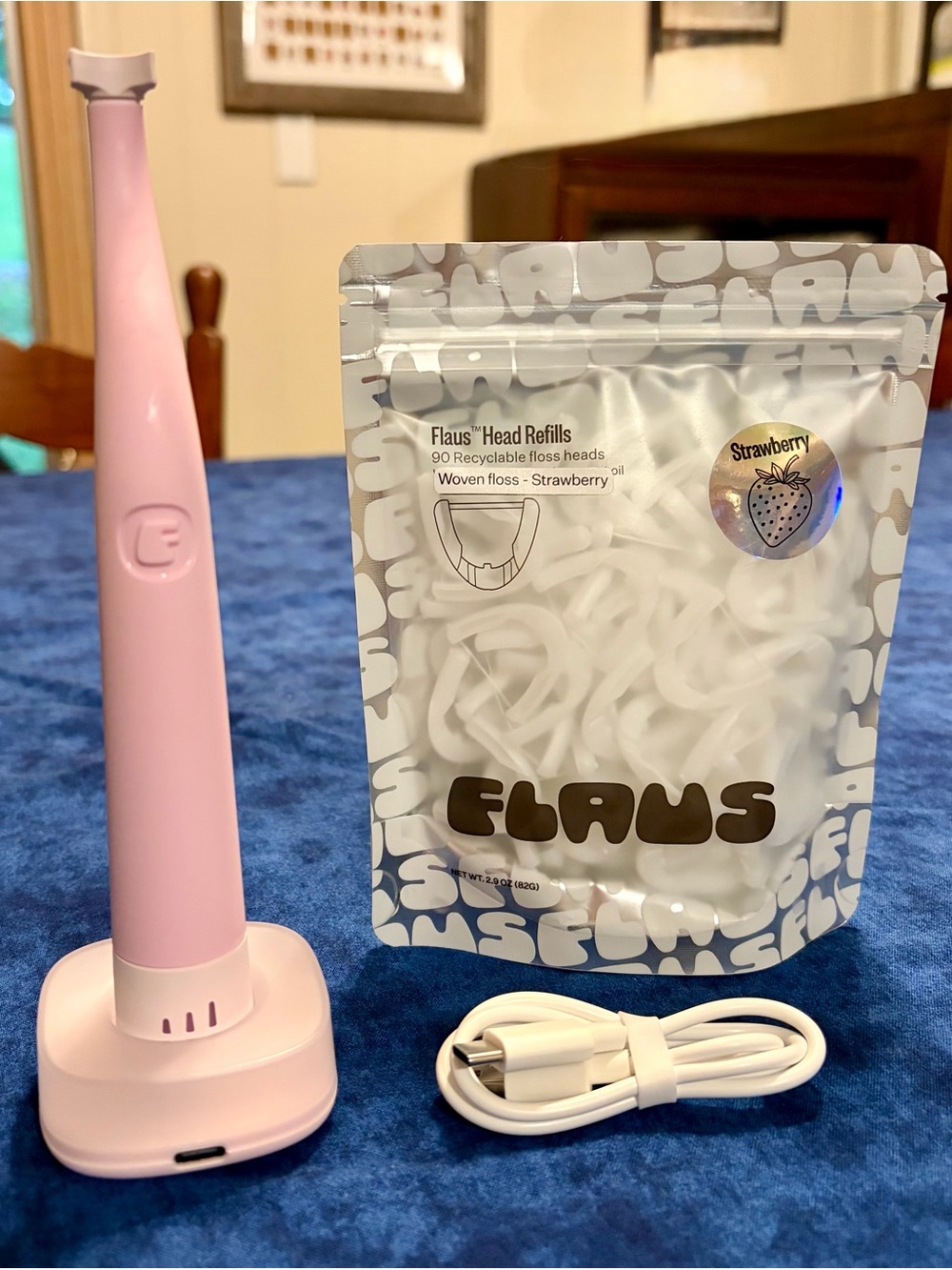 Pink Electric Flosser with Strawberry Refill Heads